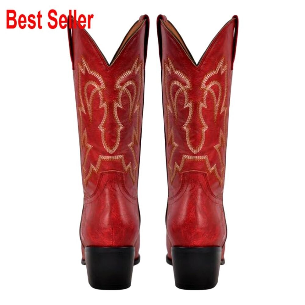 Pointed Toe Cowboy Boots, Mid Calf, Vegan Leather, 2-3 Inch Heel - Picture 6 of 7